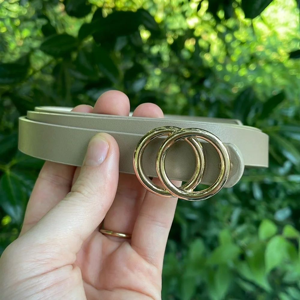 Tan Faux Leather Skinny Waist Belt